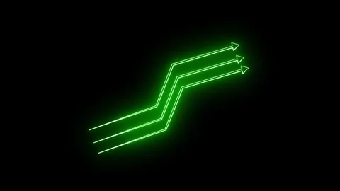 Neon Glow: Three Up-Arrow icon animation with green line. Stock Footage 286145411