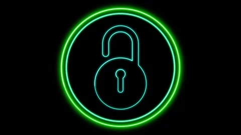 Neon Glow un-Lock Icon Animation with Dynamic Circle Shapes Stock Footage 282577147