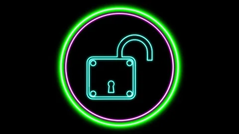 Neon Glow Un-Lock Icon Animation with Dynamic Circle Shapes Stock Footage 282577155