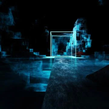 Neon Glow Underground Lights Sci Fi Futuristic Metal Concrete Realistic Tun.. Stock Illustration