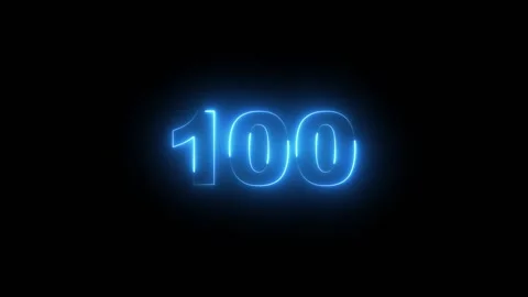Neon glowing 100 text number animation isolated on black background Stock Footage 320172189