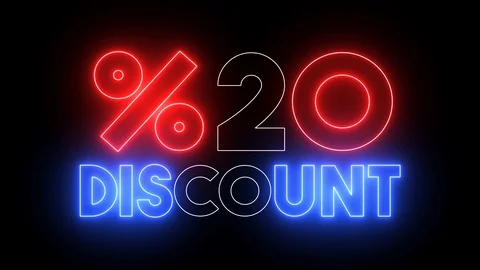 Neon glowing "%20 DISCOUNT" text. Animation for promotions, sales and discounts Stock Footage 121817694