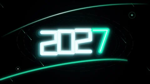 Neon glowing 2027 year digits animation with digital particles on dark blac.. Vídeo Stock 344309416