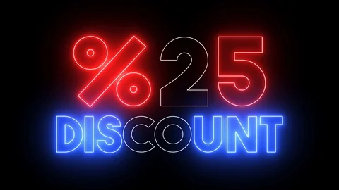 Neon glowing "%25 DISCOUNT" text. Animation for promotions, sales and discounts Stock Footage 121817690