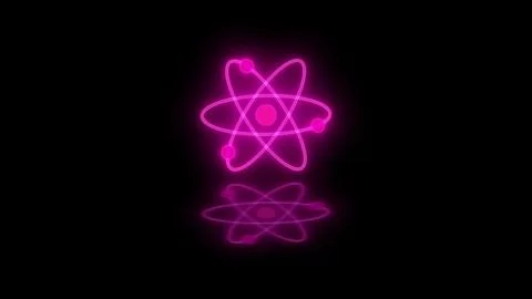 Neon glowing 3d atom loopable pink color in black background Foto stock