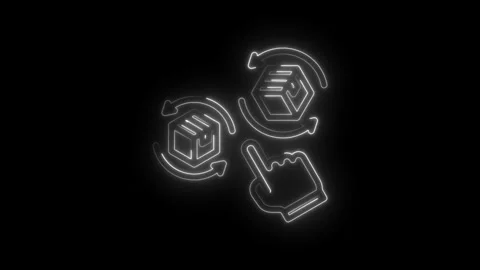 Neon glowing 3d icon animation representing product rotation selection and user Stock Footage 333955658