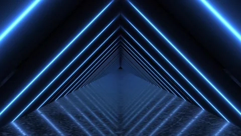 Neon Glowing 3D Tunnel. Camera Travelling through 3D Tunnel. Blue Tunnel. 4K Stock Footage 279385194