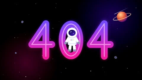 Neon glowing 404 error text with a floating astronaut animation Stock Footage 347649347