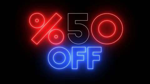 Neon glowing "%50 OFF" text. Animation for promotions, sales and discounts Stock Footage 121817011