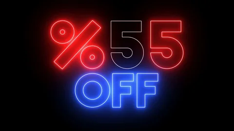 Neon glowing "%55 OFF" text. Animation for promotions, sales and discounts Stock Footage 121817018
