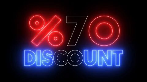 Neon glowing "%70 DISCOUNT" text. Animation for promotions, sales and discounts Stock Footage 121817235
