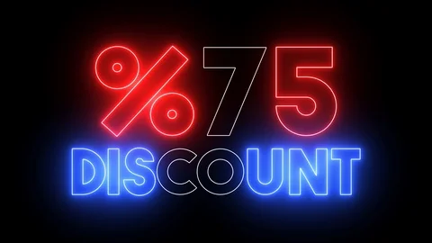 Neon glowing "%75 DISCOUNT" text. Animation for promotions, sales and discounts Stock Footage 121817233