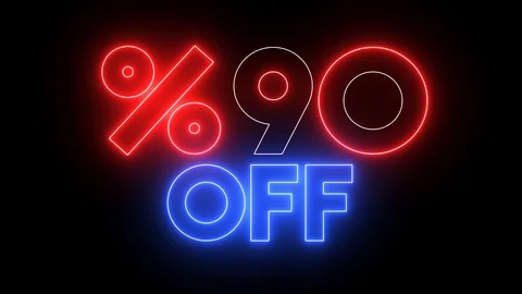 Neon glowing "%90 OFF" text. Animation for promotions, sales and discounts Video stock 121817102