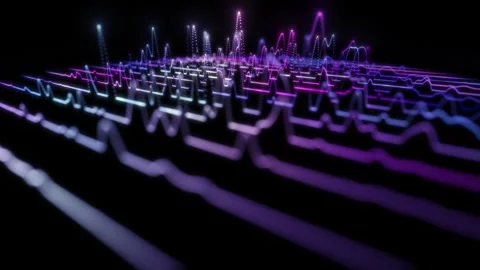 Neon glowing abstract audio waveform animation, futuristic purple blue equa.. Stock Footage 335229201