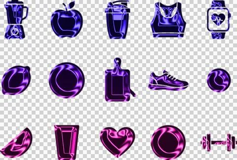 Neon glowing abstract brain M R I scan cross sections in purple blue and pink Stock Illustration