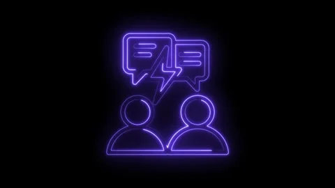Neon glowing abstract communication conflict icon with lightning bolt between Stock Footage 333959848