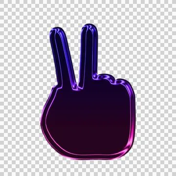 Neon glowing abstract hand with light trails and purple background transparent Stock Illustration