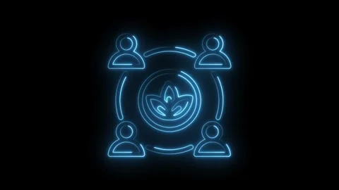 Neon glowing abstract people network connection with central growth symbol Stock Footage 333952151