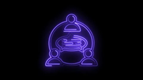 Neon glowing abstract people talking icon animation communication concept Stock Footage 333956997