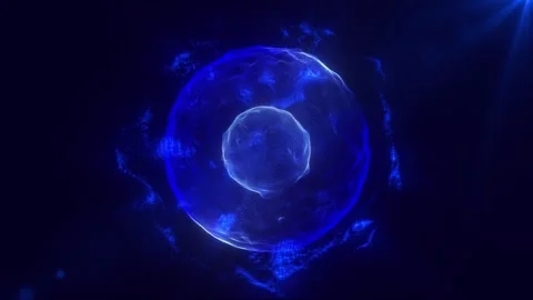 Neon glowing abstract sphere animation, futuristic blue particle field back.. Stock Footage 335229257