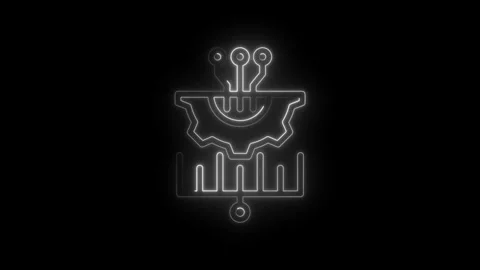 Neon glowing abstract technology icon representing data analysis and machine Stockbeeldmateriaal 333953139