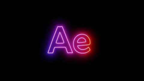 Neon glowing adobe after effects logo image on black background Stock Illustration