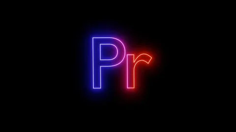 Neon glowing adobe premiere pro logo image on black background Stock Illustration