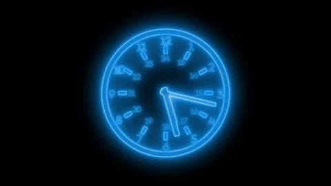 Neon glowing Analog Clock Face Countdown Animation Stock Footage 337020234