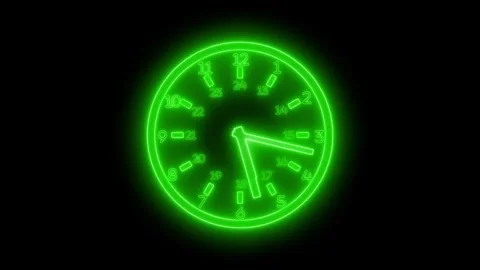 Neon glowing Analog Clock Face Countdown Animation Stock Footage 337020282