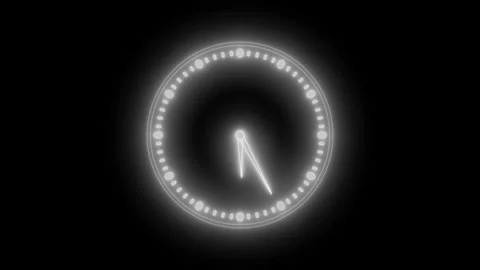 Neon Glowing Analog Clock Loop Animation, Futuristic Neon Circle Clock Tick.. Stock Footage 314654718