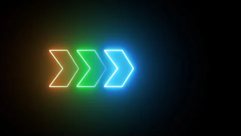 Neon glowing animated arrow in three type style on a transparent background Video stock 347293702