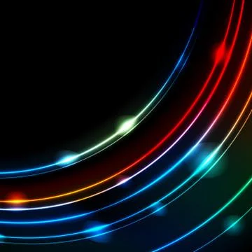 Neon glowing arc lines abstract vector background Ilustración de archivo