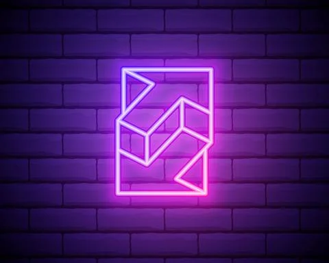 Neon glowing arrow pointer on dark brick wall background. Colorful and shinin Stock Illustration