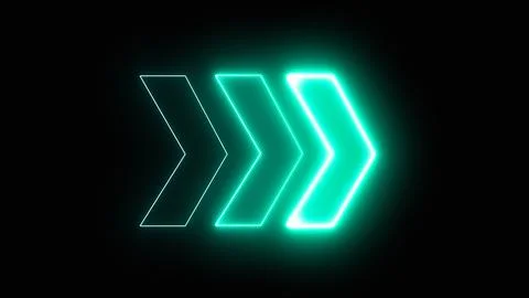 Neon glowing arrow pointer on dark background. Colorful and shining retro l.. 스톡 사진