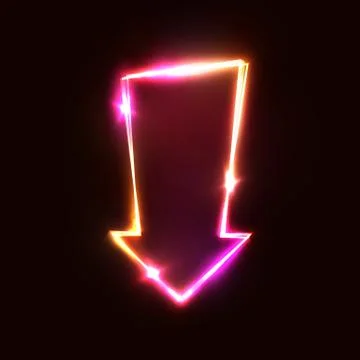 Neon glowing arrow pointer sign on dark red Stock Illustration