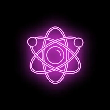 Neon glowing atom icon representing science and physics Ilustración de archivo