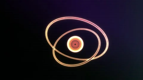 Neon Glowing Atom Structure Rotating in a Futuristic Dark Space Stock Footage 343736134
