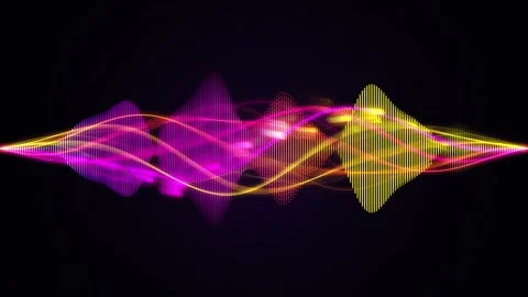Neon glowing audio waveform visualization with floating musical notes on bl.. Stock Footage 346274463