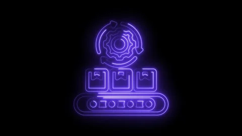 Neon glowing automation process with conveyor belt and boxes symbolizing ma.. Stock Footage 346009545