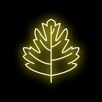 Neon glowing autumn leaf creating dark background atmosphere Stock Illustration
