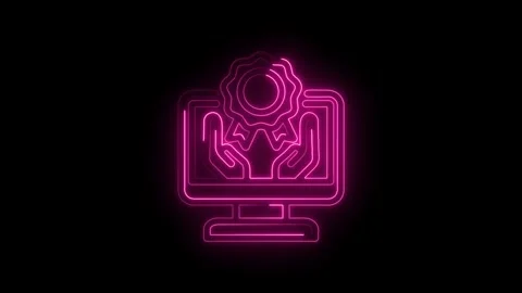 Neon glowing award certificate icon on computer screen held by hands abstra.. Stock Footage 346122656