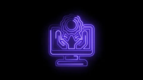 Neon glowing award certificate icon on computer screen held by hands abstra.. Stock Footage 346122657