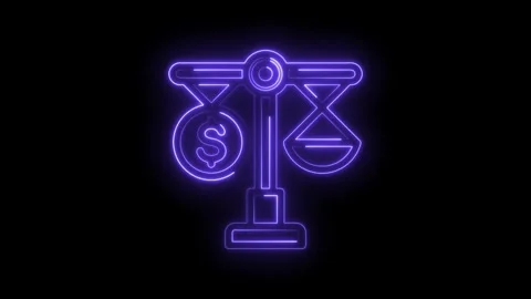 Neon glowing balance scale with dollar coin weighing concept of financial j.. Stock Footage 346009518