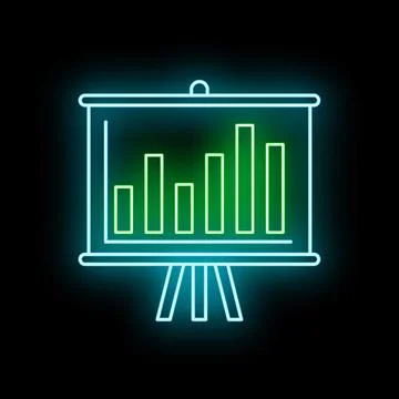 Neon glowing bar chart presentation screen icon Stock Illustration