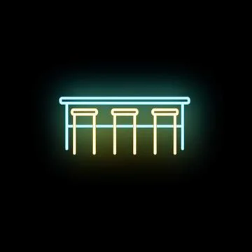 Neon glowing bar counter with three stools Stock Illustration