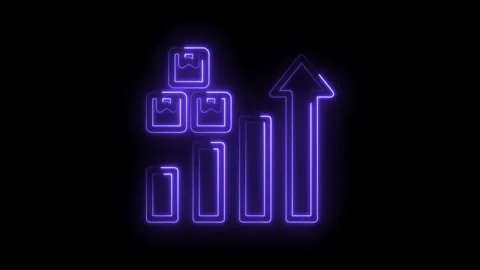 Neon glowing bar graph with stacked boxes and upward arrow symbolizing business Stock Footage 330871752