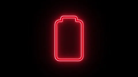 Neon glowing battery charging icon animation. Charger, running from low to .. Stock Footage 305300052