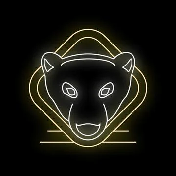 Neon glowing bear head logo on black background Stock Illustration