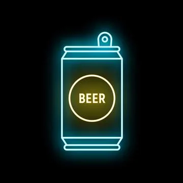 Neon glowing beer can light sign on black Stock Illustration