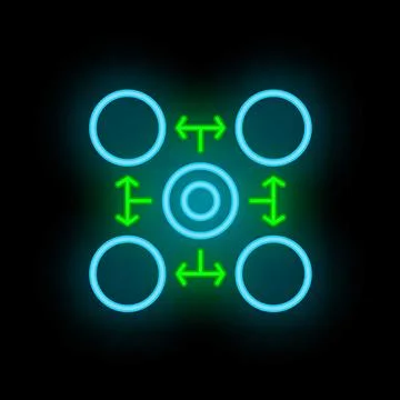 Neon glowing blockchain technology icon on a black background Stock Illustration